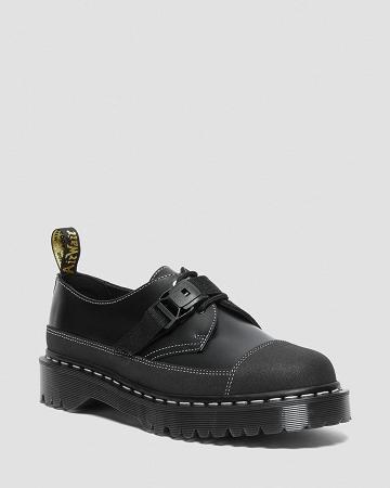 Women's Dr Martens 1461 Tech Made in England Buckle Oxfords Shoes Black | AU 375WNB